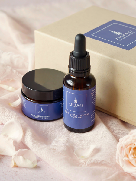 Picture of Rose and Frankincense Cleansing Balm and Facial Oil Gift set.